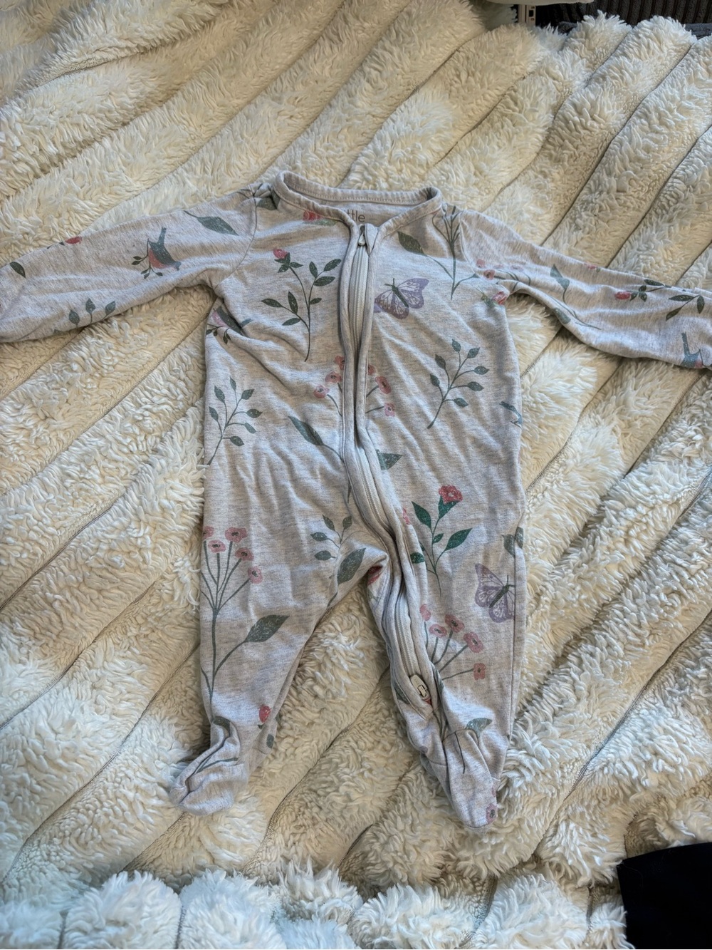 7/$30 Little Planet Gray Floral Baby One-Piece Footed Pajamas